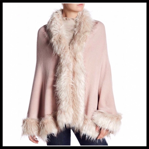 LUXE FAUX FUR CAPE PONCHO BLANKET WRAP COAT A3C - Picture 3 of 8